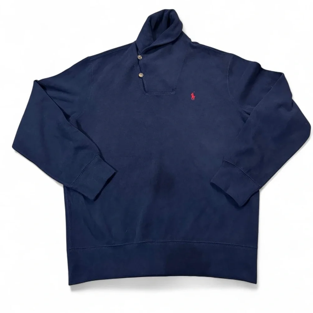 Polo Ralph Lauren Men’s‎ Navy Cotton Button Up Shawl Collar Sweater Size Large